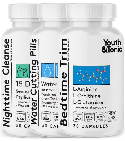 Youth & Tonic Sculpt Lean Cleanse – Feel Lighter & More Toned Water Weight & Bloating Relief Detox & Fluid Loss Support – Bedtime Trim 15 Day Colon Cleanser 90 Pills for Metabolism & Defined Body